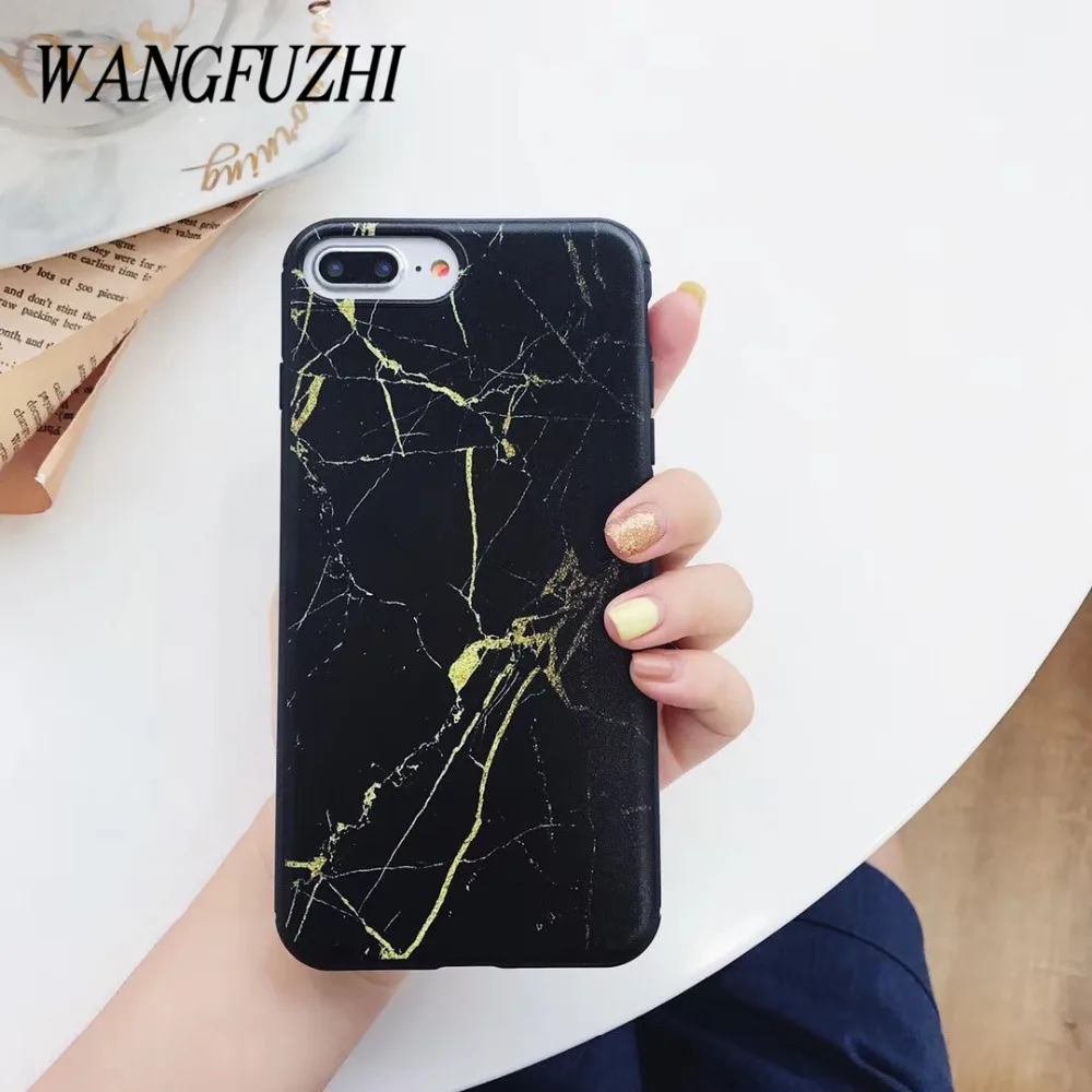 WANGFUZHI Simple Marble Pattern Case For iPhone 6 6S 7 8 Plus X Matte Soft TPU Back Phone Cover Gift |