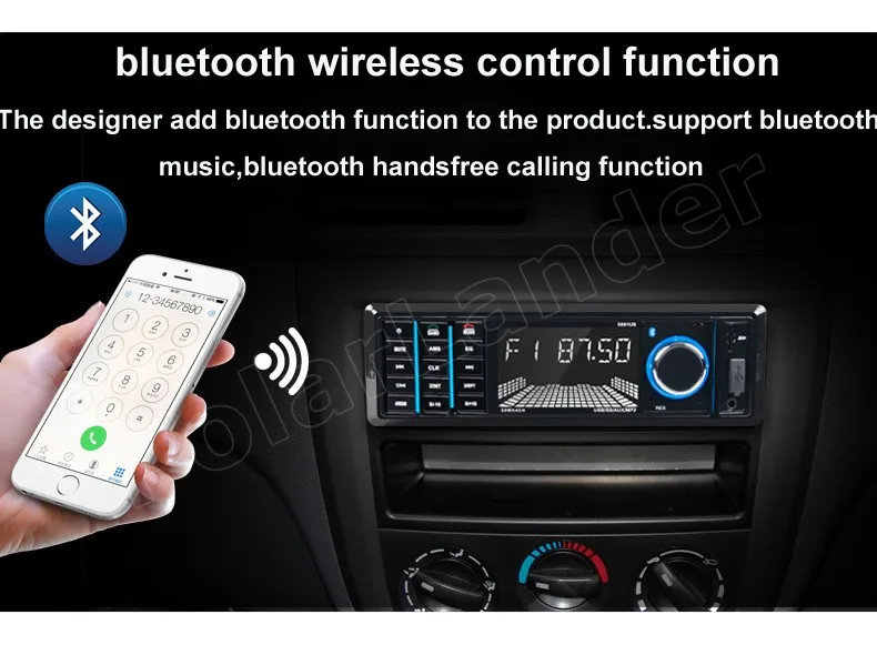 Поларлендер Блютуз автомобильное радио Стерео 1 DIN Авто ФМ Аукс Ин Аудио МП3 Проигрыватель Поддержка SD USB Пульт ДУ новый.