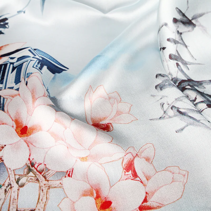 Элегантные мягкие шарфы с цветочным принтом 100% Шелковый атласный шарф женский 53
