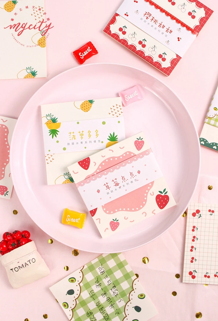 Милая розовая вишня клубника блокнот для заметок Kawaii корейские канцелярские Липкие заметки бумажные закладки для школьных учебников офисные принадлежности
