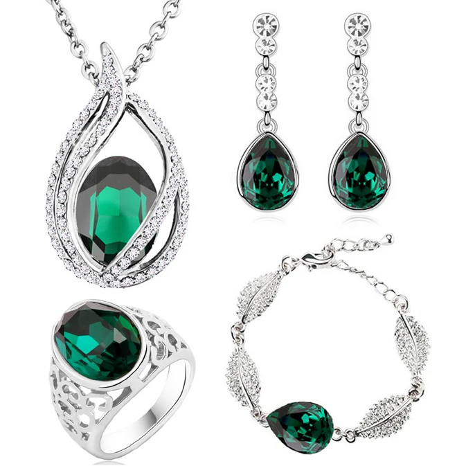 

austrian Crystal tear dropshipping flame pendant fashion jewelry sets necklace earrings gifts lovers queen Wed bridal quality