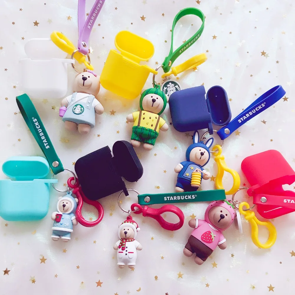 Силиконовый чехол с рисунком медведя для Apple Airpods, чехол для Air Pods, чехол для наушников, защитный чехол, декоративный брелок