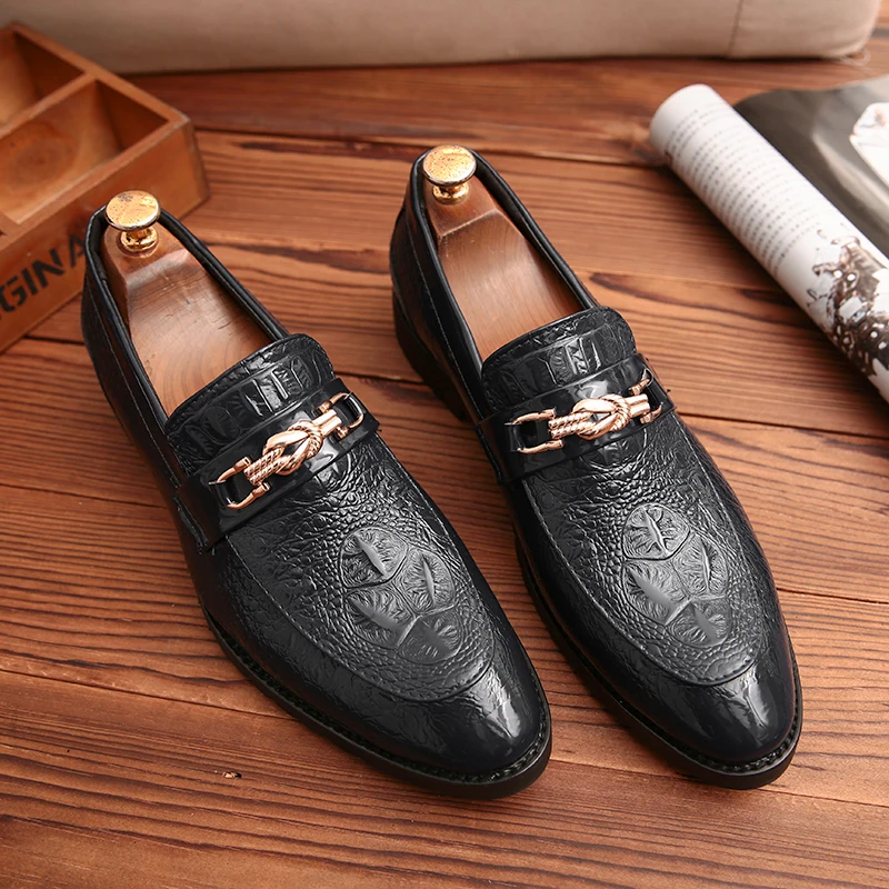 

British Casual Leather Shoes Men Slip-On Shoes Zapatos De Hombre Brand Fashion Crocodile Embossed Business Men Shoes Size 38-45
