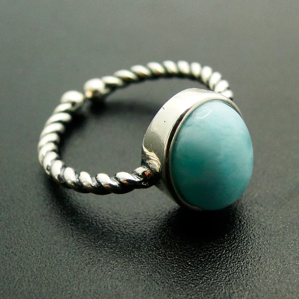 Простые женские кольца из искусственного серебра с морским камнем Larimar для