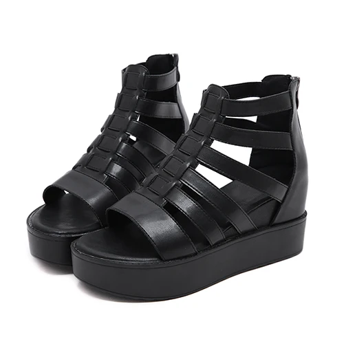 black shoes Gdgydh/сандалии-гладиаторы на танкетке; женские повседневные летние сандалии в римском стиле; удобная женская обувь на платформе с Т-образным ремешком и открытым носком - Цвет: black shoes