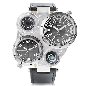 Black Dial OULM военные кварцевые часы мужские Deco компасы Стильные армейские часы с кожаным ремешком спортивные современные мужские наручные часы с двойным движением t большие - Цвет: Black Dial