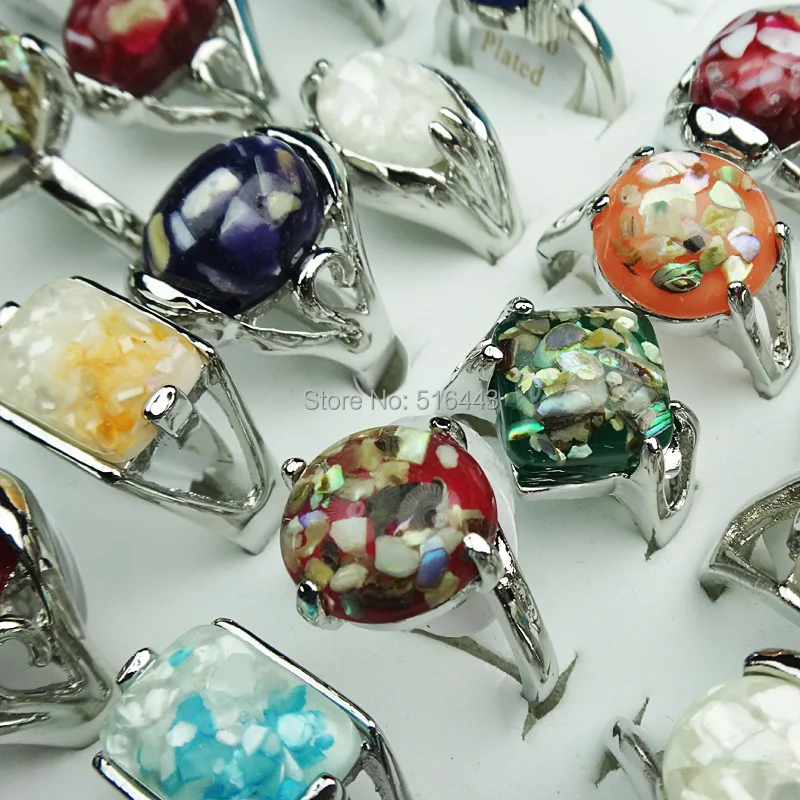 Freeshipping Hot Sale 10pcs Charms Mix Natural Shell Stones Silver P Womens Mens Fashion Rings Wholesale Jewelry Lots A334 | Украшения и