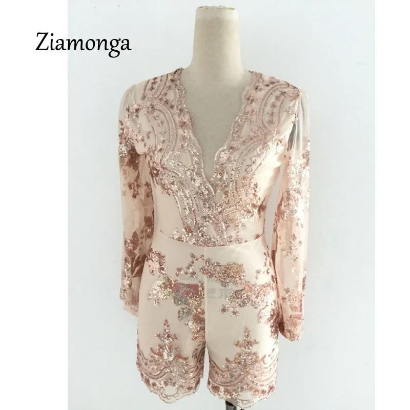 Ziamonga 2021 весна-лето Золотой блестящий женский комбинезон с прозрачными сетчатыми