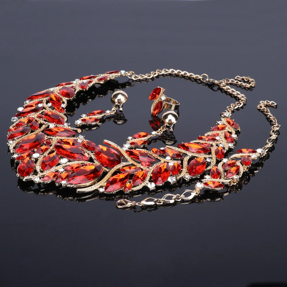 Модные свадебные комплекты ювелирных изделий свадебное ожерелье серьги браслет