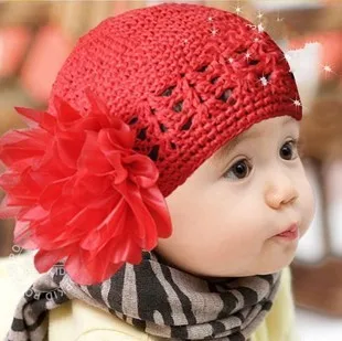 

Anyongzu Baby Girls Hat Floral Children Knitted Big Flower Cap Baby Handmade Baotou Hat 36-46CM 1pcs