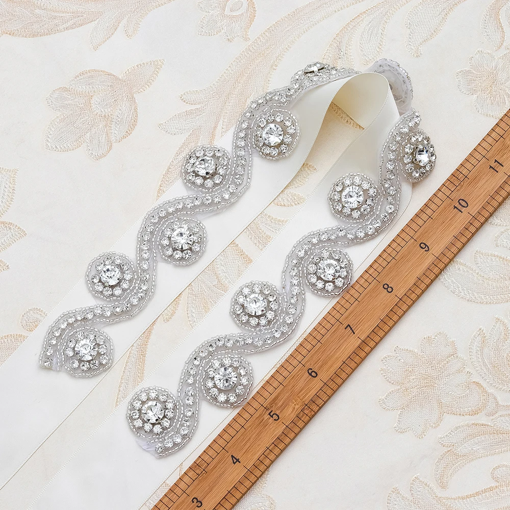 Yanstar Bridal Belt Silver Rhinestones Hand Beaded Crystal For Wedding Dresses 35WB939 | Свадьбы и торжества
