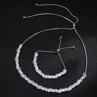 popular aaa cubic zirconia brand baguette women choker necklaces earrings jewelry set adjustable length trendy geometric in03