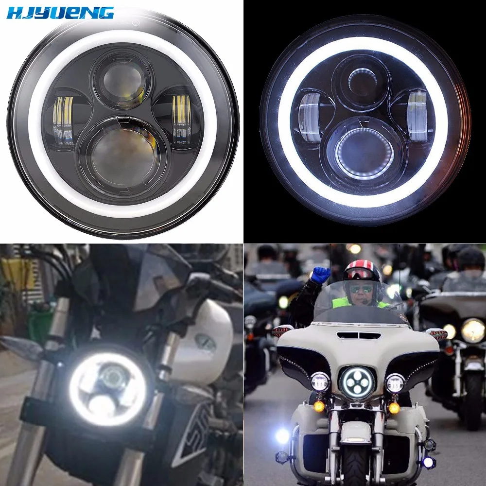 Мотоцикл черный/хром 7 &quotСветодиодный прожектор налобный фонарь для Harley Davidsion