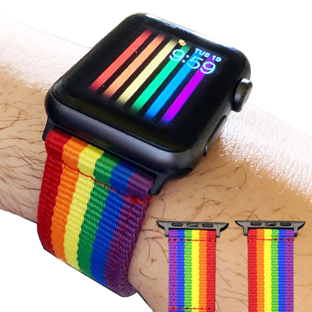 Rainbow Nylon Watchband 38mm 40mm 41mm 42mm 44mm 45mm for Apple Watch Series 7 6 SE 5 4 3 Bracelet Watch Strap for iwatch Band
