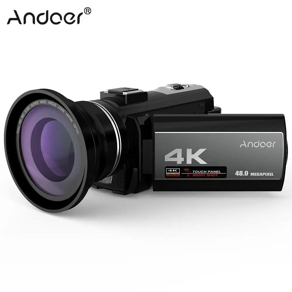 Цифровая видеокамера Andoer для домашнего использования 4K 48 МП Wi Fi с широкоугольным