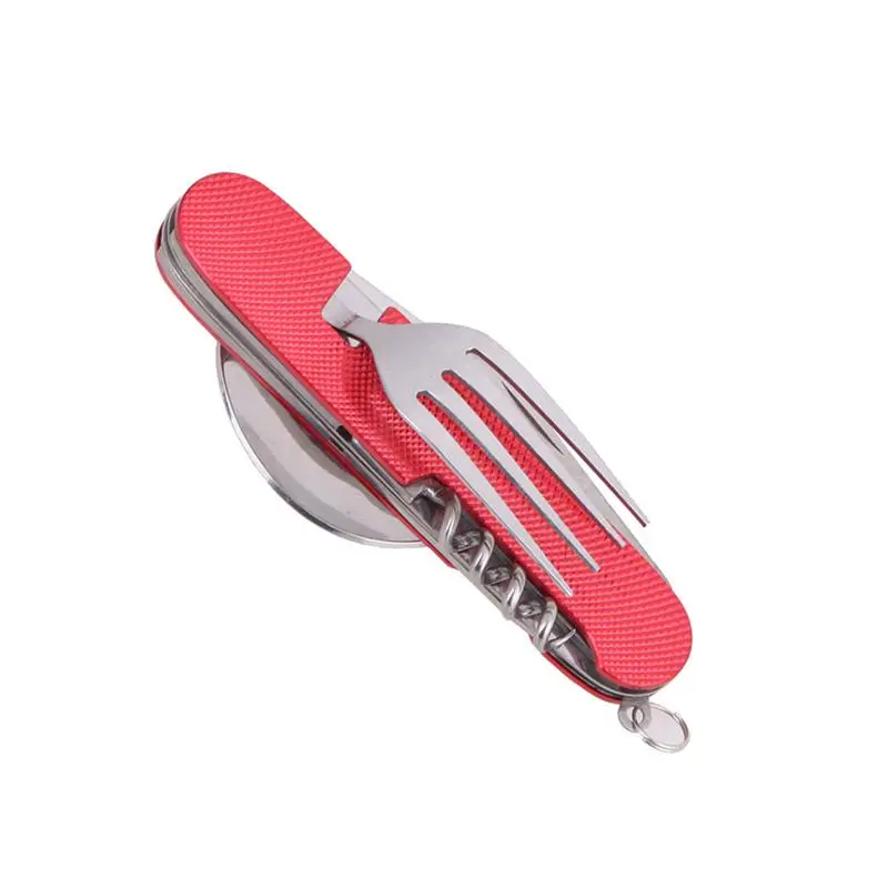 3 в 1 Многофункциональный инструмент складной набор ложек и вилок из нержавеющей стали походные столовые приборы для пикника портативная походная посуда - Цвет: Красный