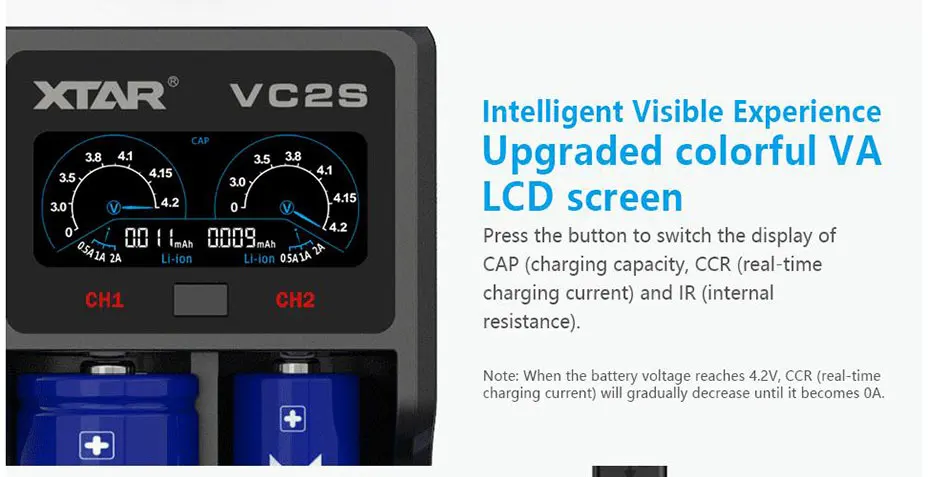 XTAR VC2 VC2S VC4 VC4S красочные VA ЖК-дисплей Экран с эффектом приближения c зарядкой Micro-USB Питание Портативный относится к 3,6 V/3,7 V литий-ионный Тип/IMR/INR/ICR 18650 26650