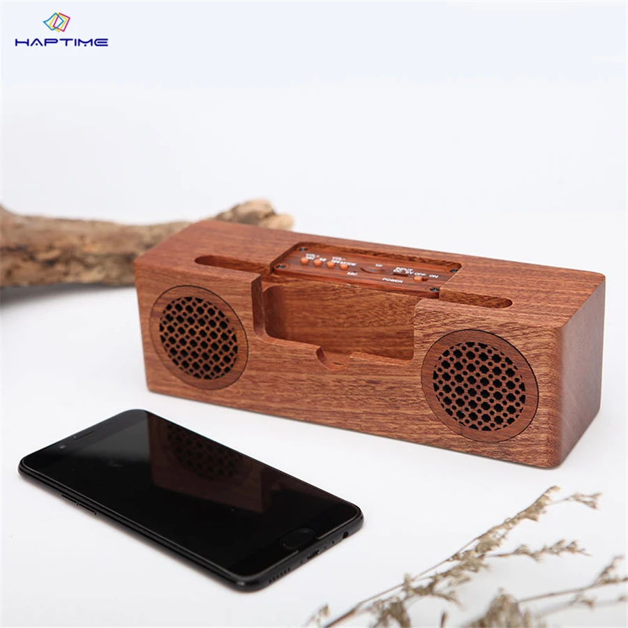 Портативный bluetooth динамик Haptime 3D стерео Деревянный мини беспроводная колонка