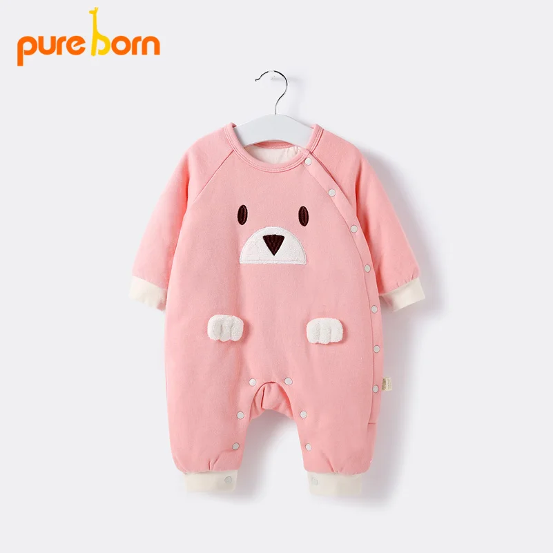 Pureborn детские комбинезоны зимние теплые Одежда для новорожденных с длинным