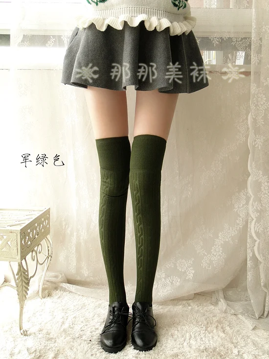 Новая Женщина Шерсти Кос Над Гольфы Бедра Highs Шланг Чулки Поворот Теплая Зима |