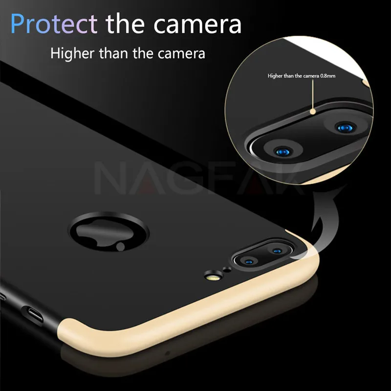 Nagfak люкс 360 полный защитный чехол для телефона iPhone 7 6 6S 8 Plus матовая противоударный