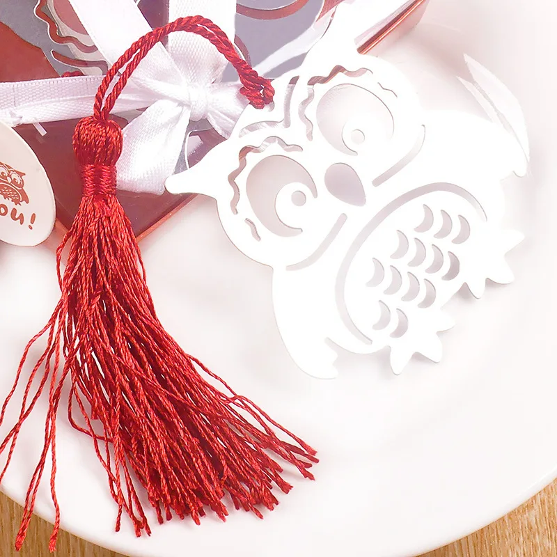 Silver Metal Owl with Red Tassel Craft bookmark Gift Box Packaging Souvenirs Event Birthday Wedding Party Favors Gifts For Guest | Дом и сад
