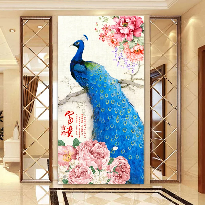 Вышивка крестиком QIANZEHUI сделай сам вышивка с изображением синего павлина на