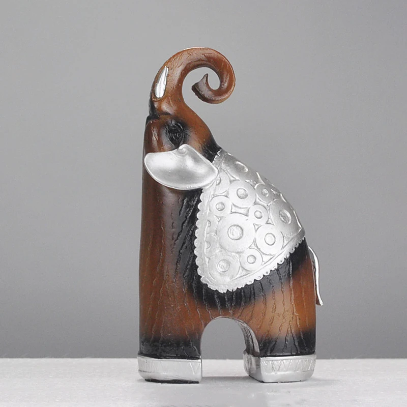 2pcs/Set Europe Resin Wood Grain Statues Decoration Elephant Statue Souvenir Living Room Ornament Gifts Modern | Дом и сад