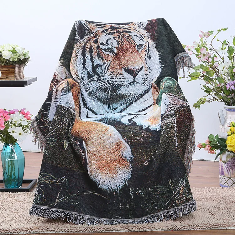 New Tiger Cotton Knitted Tassels Sofa Cover Blanket Thread Couch Blanket Sleeping Rugs Soft Bed Plaids Home Decor Tapestry images - 6