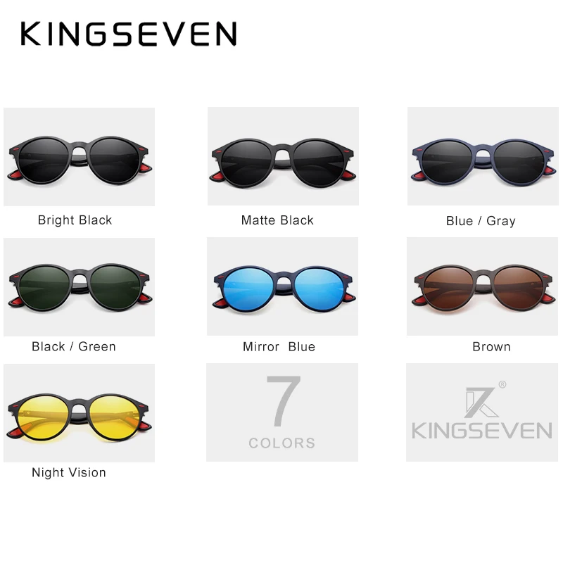 KINGSEVEN, дизайнерские мужские очки, круглые, поляризационные, солнцезащитные очки для мужчин и женщин, TR90, Ретро стиль, унисекс, очки Oculos De Sol