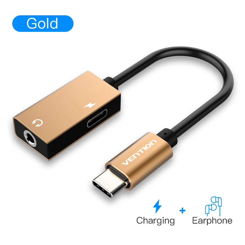 2 in 1 Gold Адаптер для наушников Vention type C 3,5 USB C штекер 3,5 мм гнездо для Xiaomi 6 Mi6 MIX 2 huawei Mate10 P20 Pro AUX аудио кабель - Цвет: 2 in 1 Gold