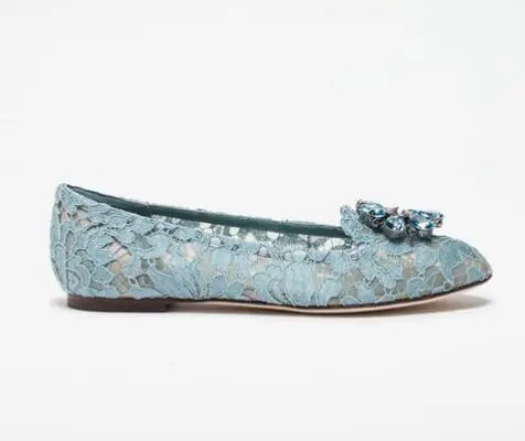 KALMALL/Лидер продаж; scarpe donna; Весенние Свадебные туфли без застежки с украшением в виде драгоценных камней и кружевом; женские туфли на плоской подошве с круглым носком и кристаллами - Цвет: as pic