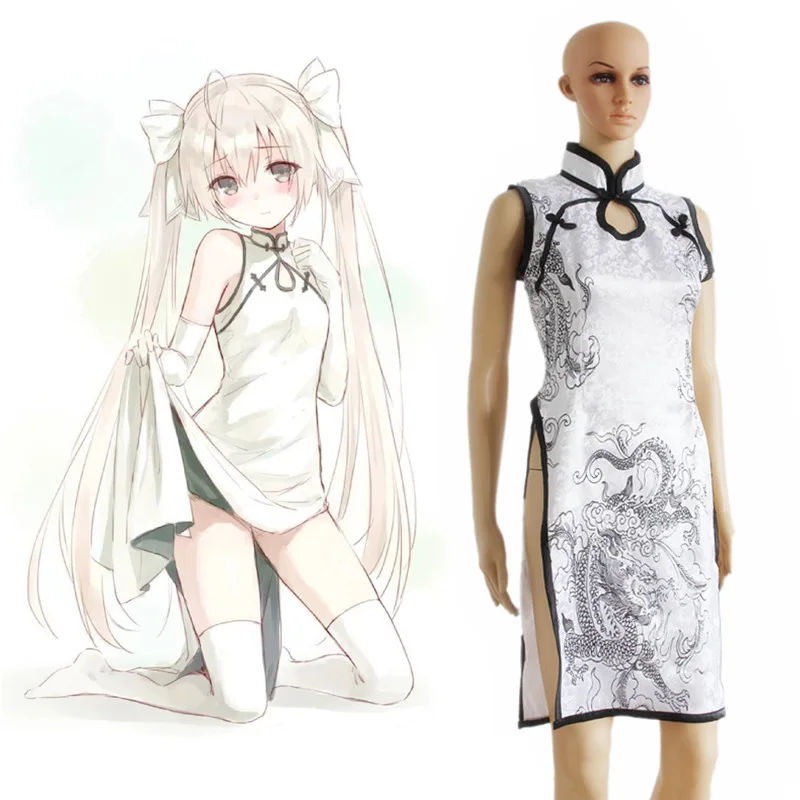 Аниме Yosuga no Sora Косплей Сора Касугано китайский Чонсам белое черное платье |