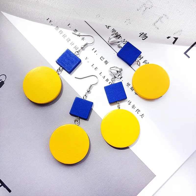 2018 Длинные серьги-капли для женщин модного желтого цвета с круглыми деревянными подвесками Pendientes, подчеркивающие темперамент корейского ювелирного искусства, подарок.