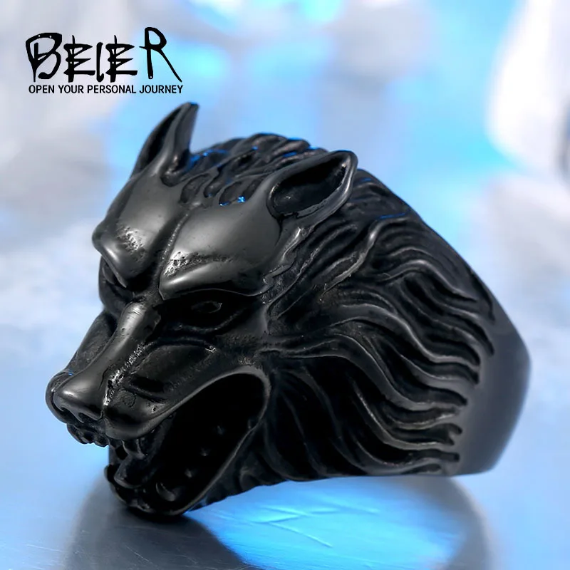 BEIER Dropshipping Cool Wolf Stainless Steel Man Punk Biker Ring BR8-075 US Size