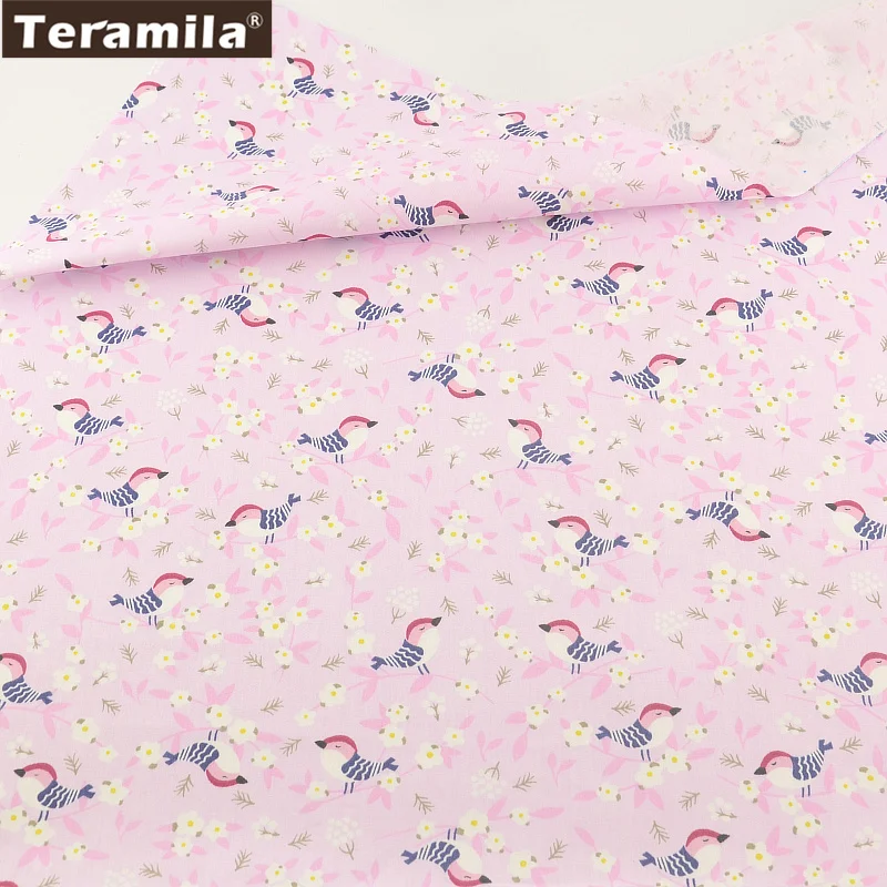 TERAMILA Cotton Fabric Pink Print Birds Designs Twill Fat Quarter Home Textile Material Bed Sheet Patchwork Quilting Tecido | Дом и сад