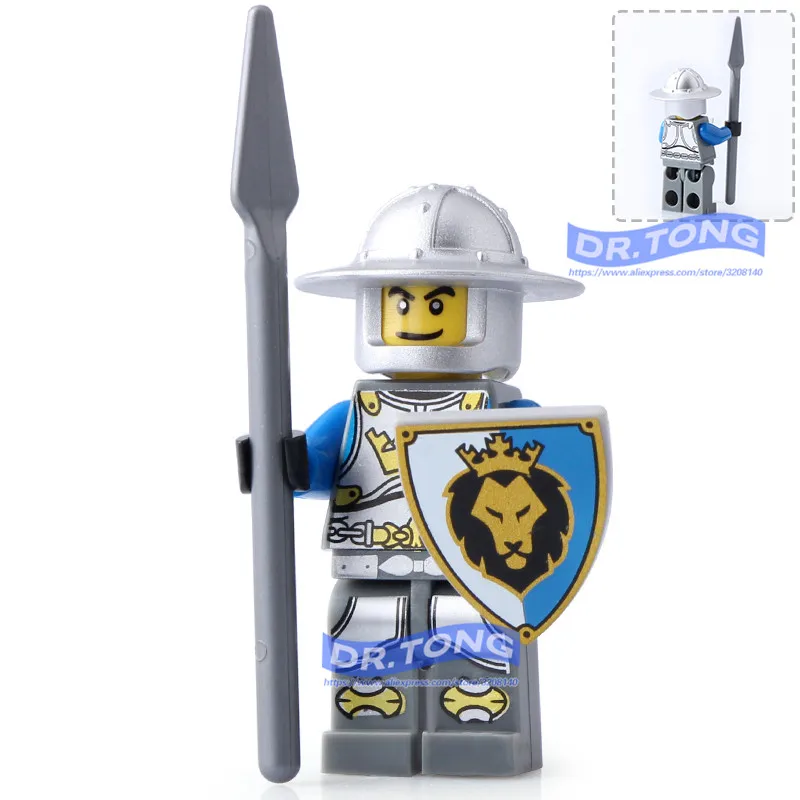 DR. TONG Одиночная распродажа средневековый замок царства Синий Лев Рыцари король солидер щит меч строительные блоки игрушки детские подарки