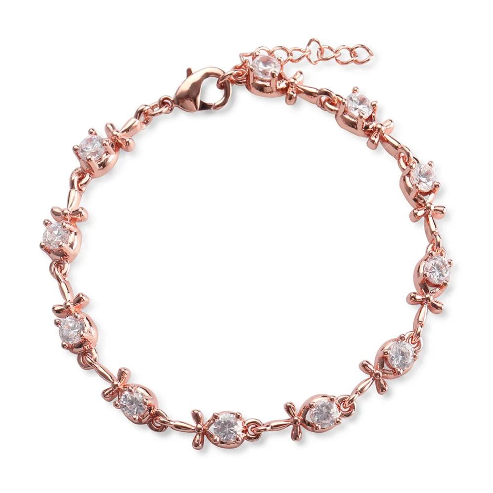 Роза Позолоченный Браслет Ручной Работы Горный Хрусталь Белые Камни Браслеты