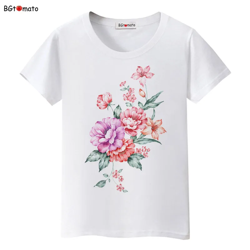 

BGtomato Beautiful flower printing lovely t shirts woman's popular retro design beautiful shirts Brand good quality casual tops