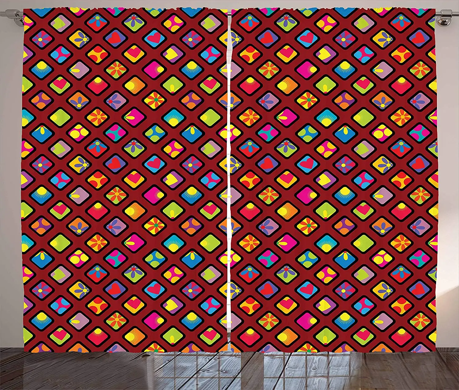 Геометрические шторы красочные ромбовидные с сердцем цветок и узор в горошек