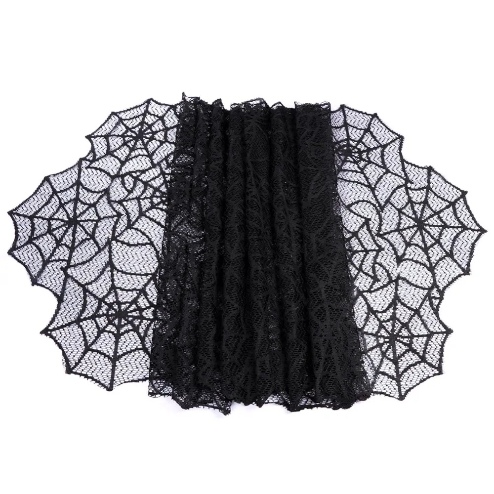 

OurWarm Halloween Table Decoration Black Lace Spider Web Table Runner Seamless One Piece Design Halloween Theme Wedding