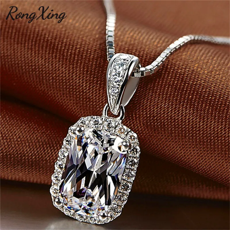 RongXing серебро цвет белый/розовый/фиолетовый/желтый циркон кулон ожерелье для