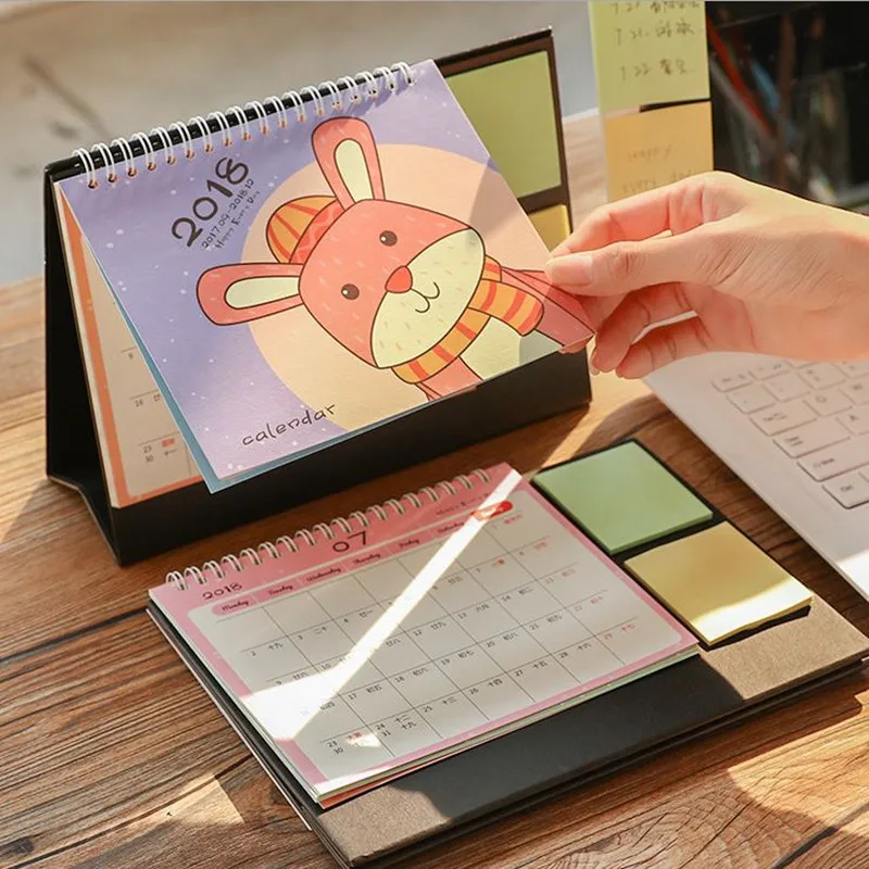Coloffice 1PC Kawaii Cartoon Calendar 2018 Year Table Desktop Support Stationery Decorative Memo Pads Schedule Periodic Planner |