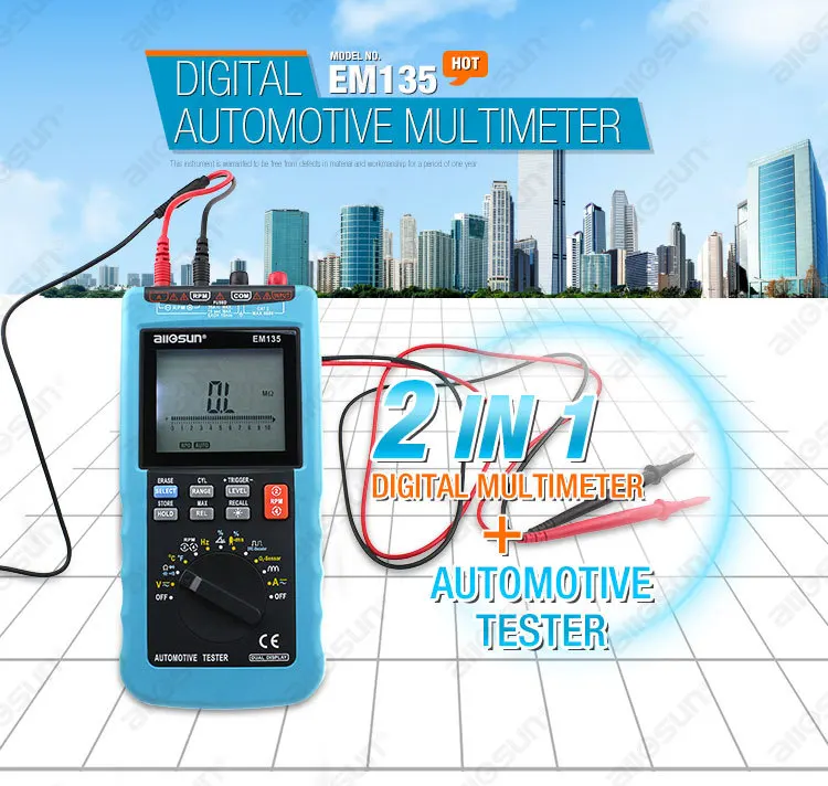 All-sun EM135 Современный цифровой автомобильный мультиметр 20A ACA/DCA Max Autorange автомобильный тестер мультиметр функция