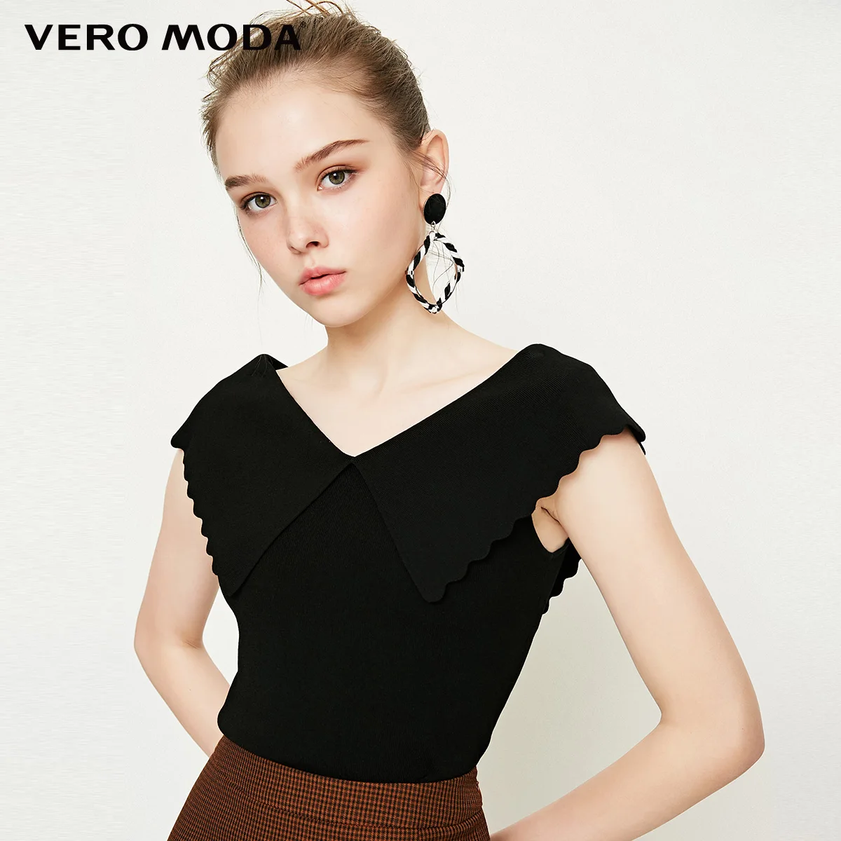 Vero Moda новые женские без рукавов с отложным воротником v-образным вырезом трикотажные | 318345503 - Цвет: Black