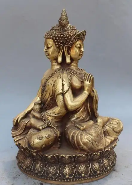

Free shipping S01437 15" Chinese Tibetan Bronze Three Face Thailand Ayutthaya Maitreya Buddha Statue