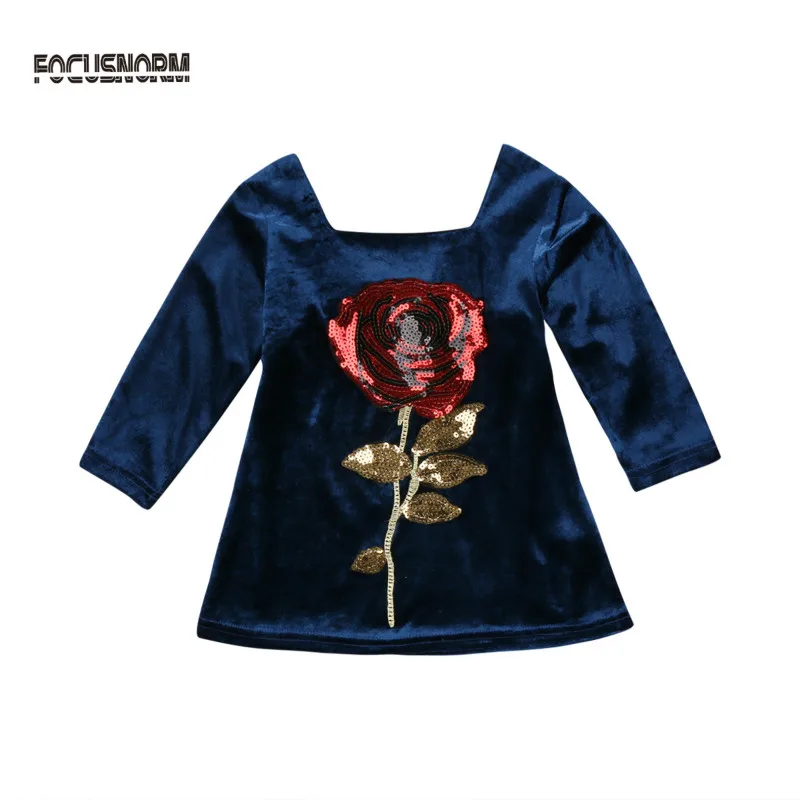 Шелковое платье для маленьких девочек с блестками и объемными розами бархатное