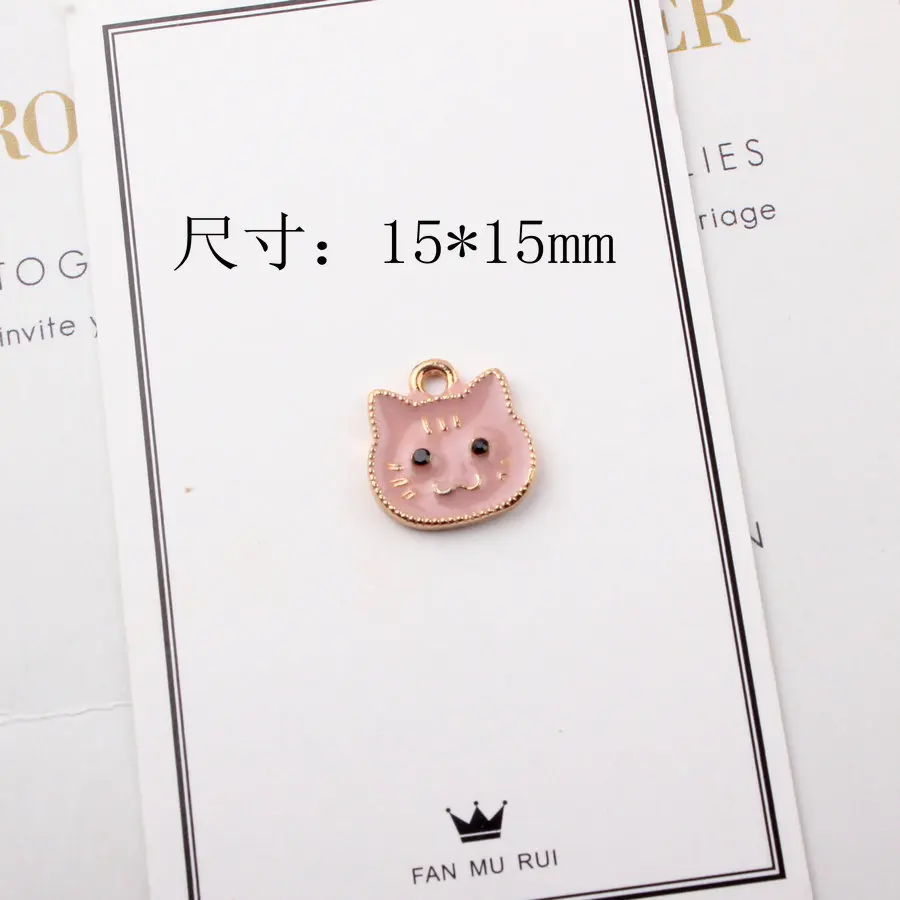 2 15X15mm 15*15 мм 10 шт. Подвески эмалевый сплав мультипликационный Кот каваи голова Кристалл DIY браслет ожерелье кулон масло падение ювелирные изделия подвески - Окраска металла: 2 15X15mm