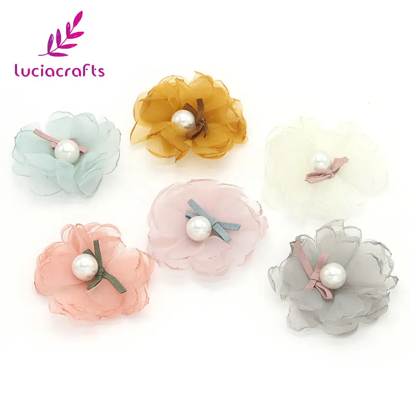 Lucia crafts, 5 шт./6 шт., 55 мм, шифон, цветы, головной убор, Детская повязка на голову, цветок, бант для волос, сделай сам, Аппликации, материалы для рукоделия, B0912 - Цвет: Mixed colors  6pcs