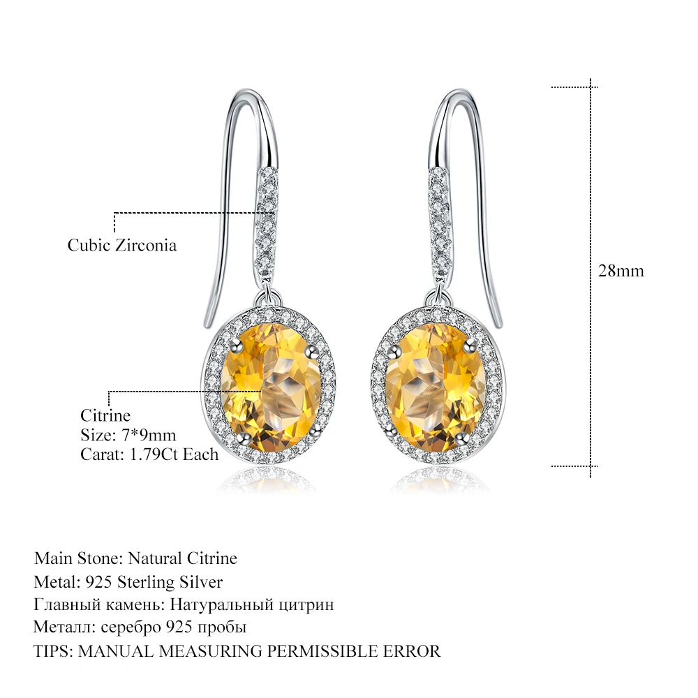 GEM'S BALLET 925 пробы элегантные серебряные Brincos 3.58Ct натуральный цитрин серьги-подвески с драгоценными камнями для женщин Свадебные ювелирные изделия